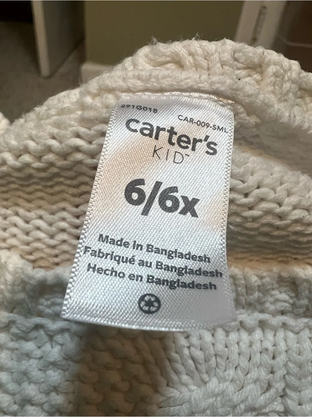 Carter's Sweater Dress White Ruffle Cableknit 6-6x